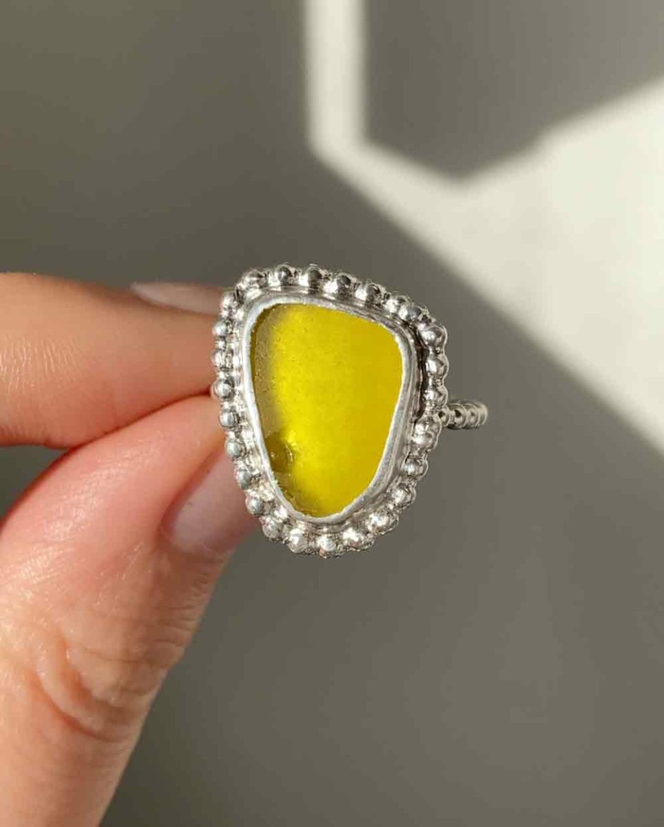 Yellow Sea Glass Ring - Size 8Sea Glass RingSterling SilverAngela Wozniak Jewellery