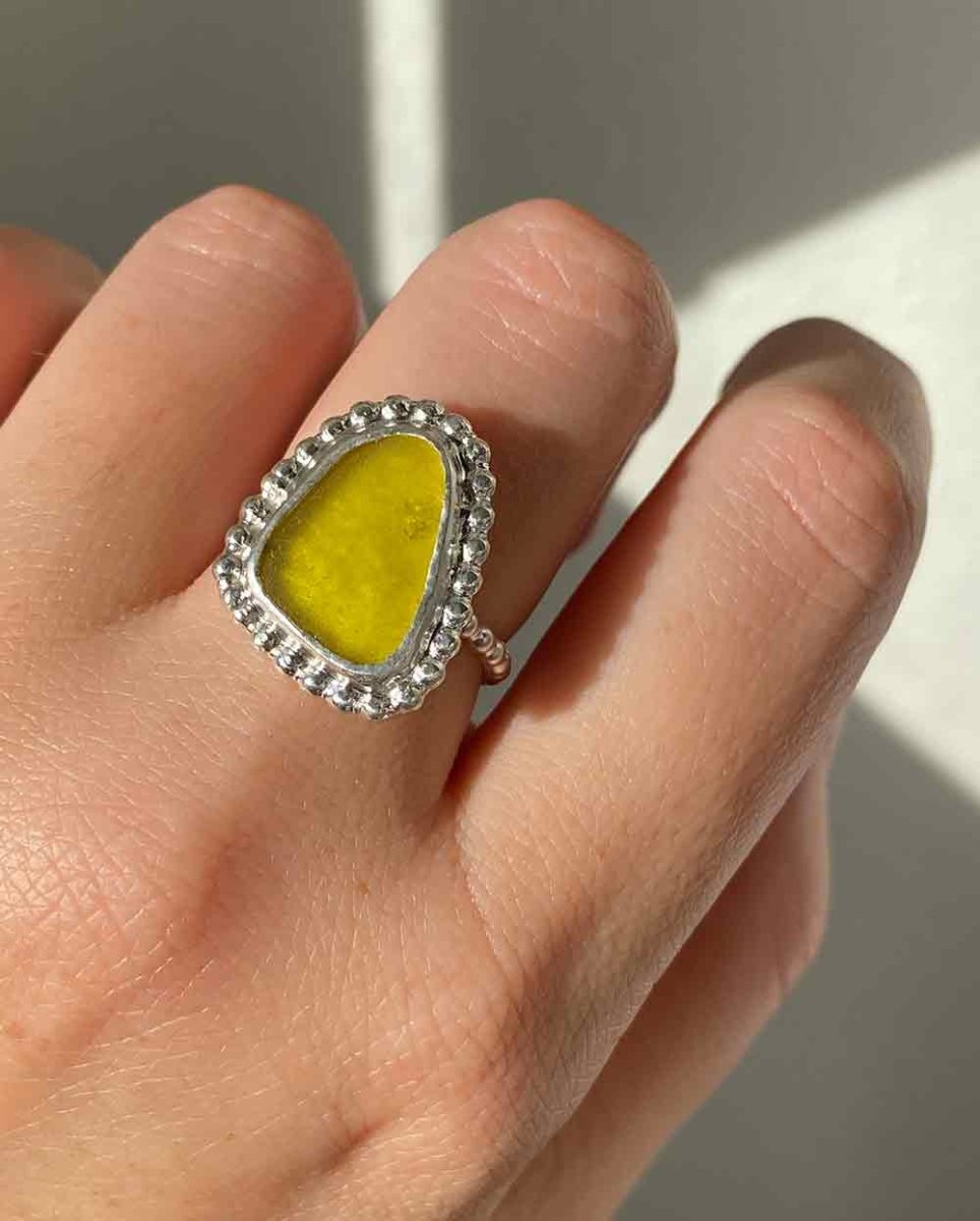 Yellow Sea Glass Ring - Size 8Sea Glass RingSterling SilverAngela Wozniak Jewellery