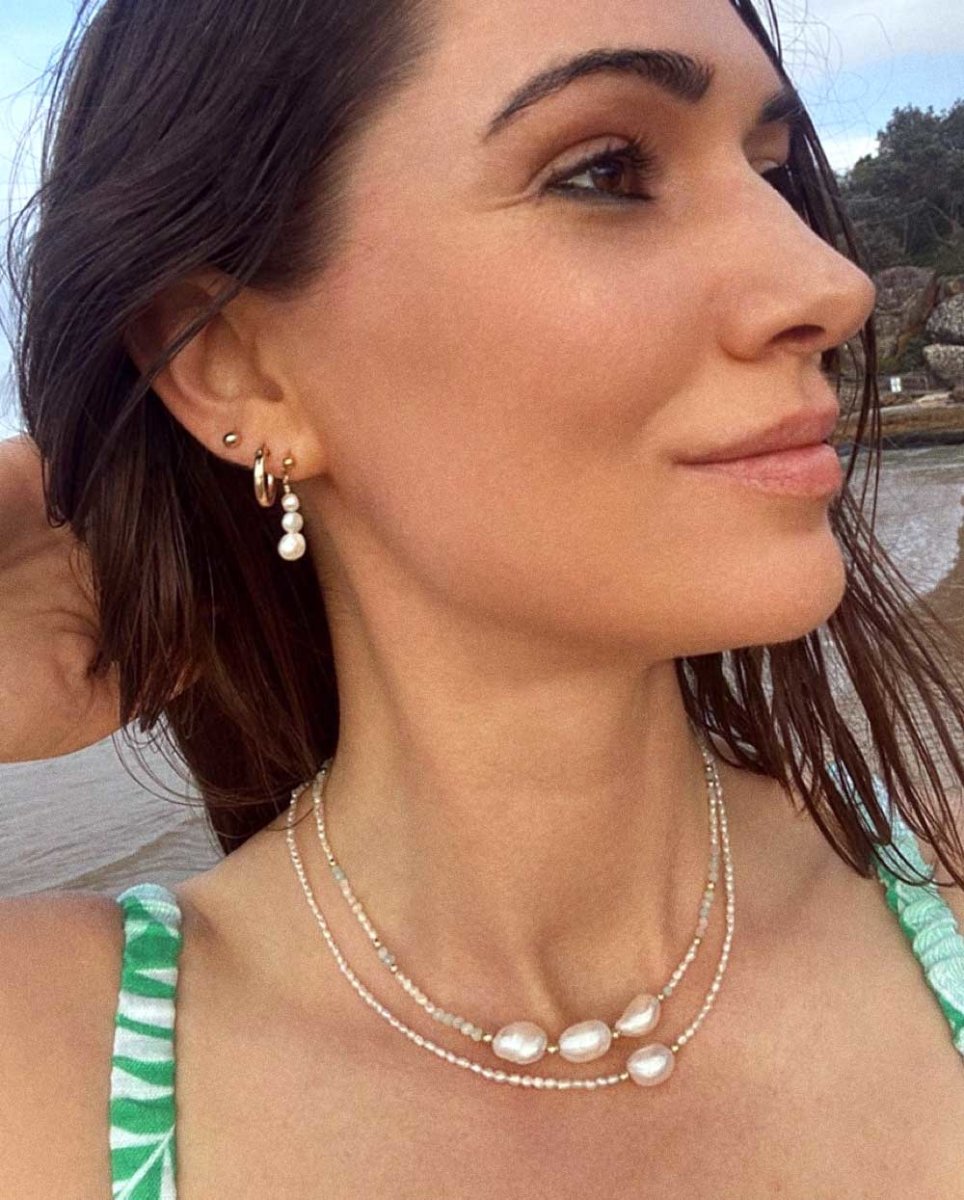 Aqua Moon Pearl NecklaceNecklaces14K aquamarine pearl necklace gold filled jewellery you can wear at the beach