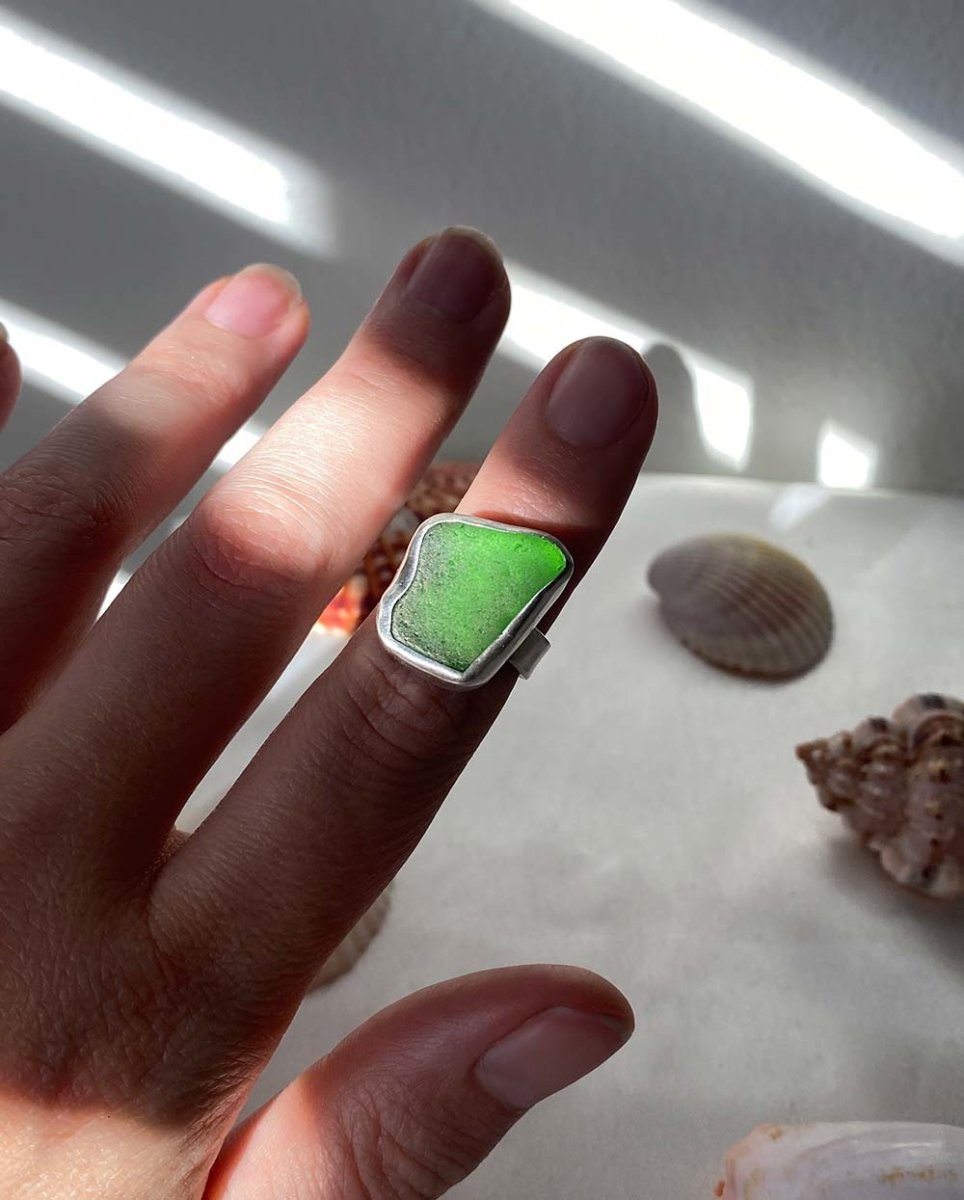 Emerald Seaglass Ring - 201RingsSize 6Angela Wozniak Jewellery