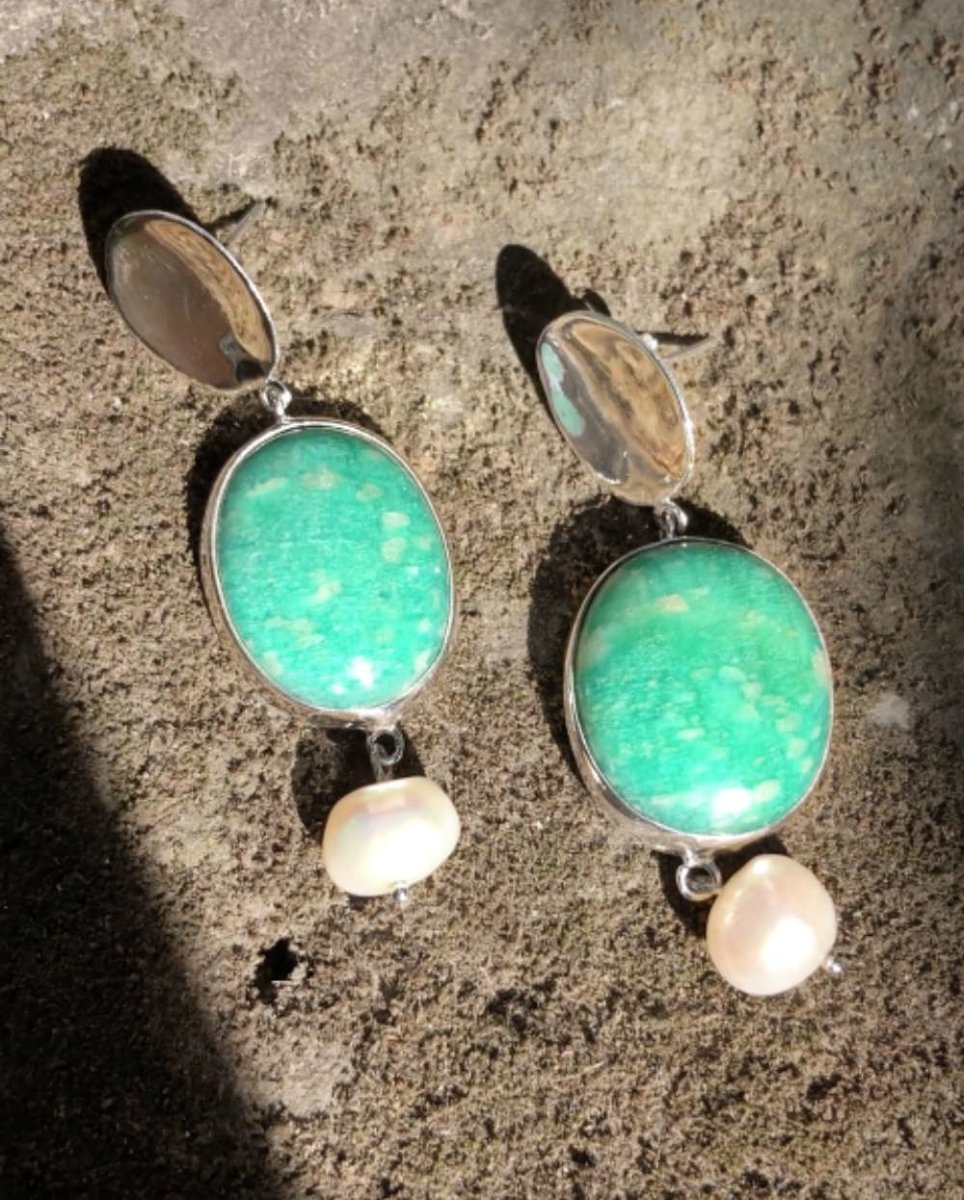 Mermaid Dark Amazonite & Pearl EarringsEarringsSterling SilverAngela Wozniak Jewellery
