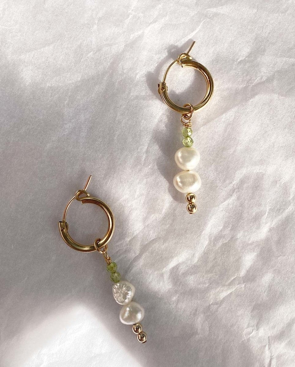 Peridot & Pearl Huggie EarringsEarrings14K Gold FilledAngela Wozniak Jewellery
