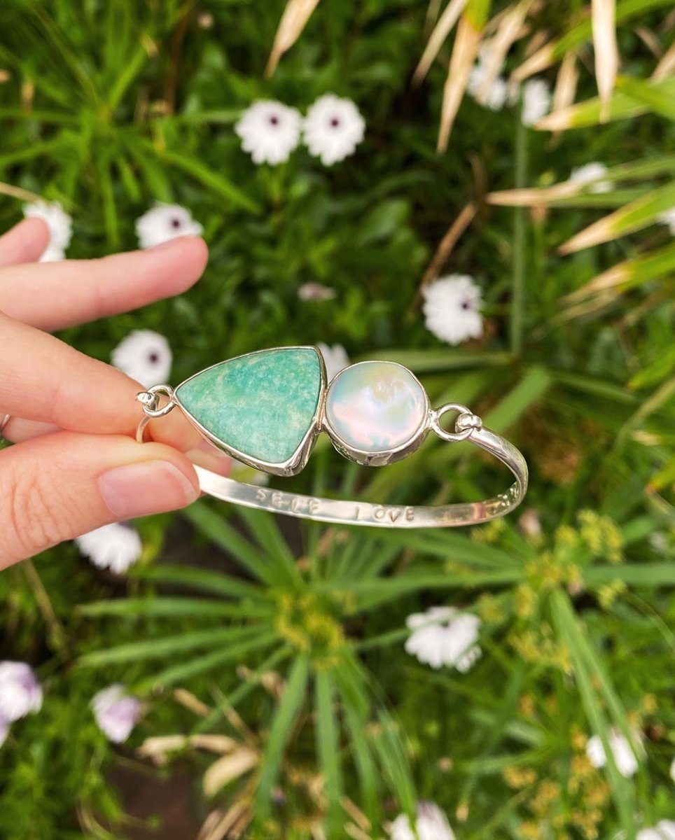 'Self Love' Amazonite & Pearl Cuff BraceletBraceletsSterling SilverAngela Wozniak Jewellery