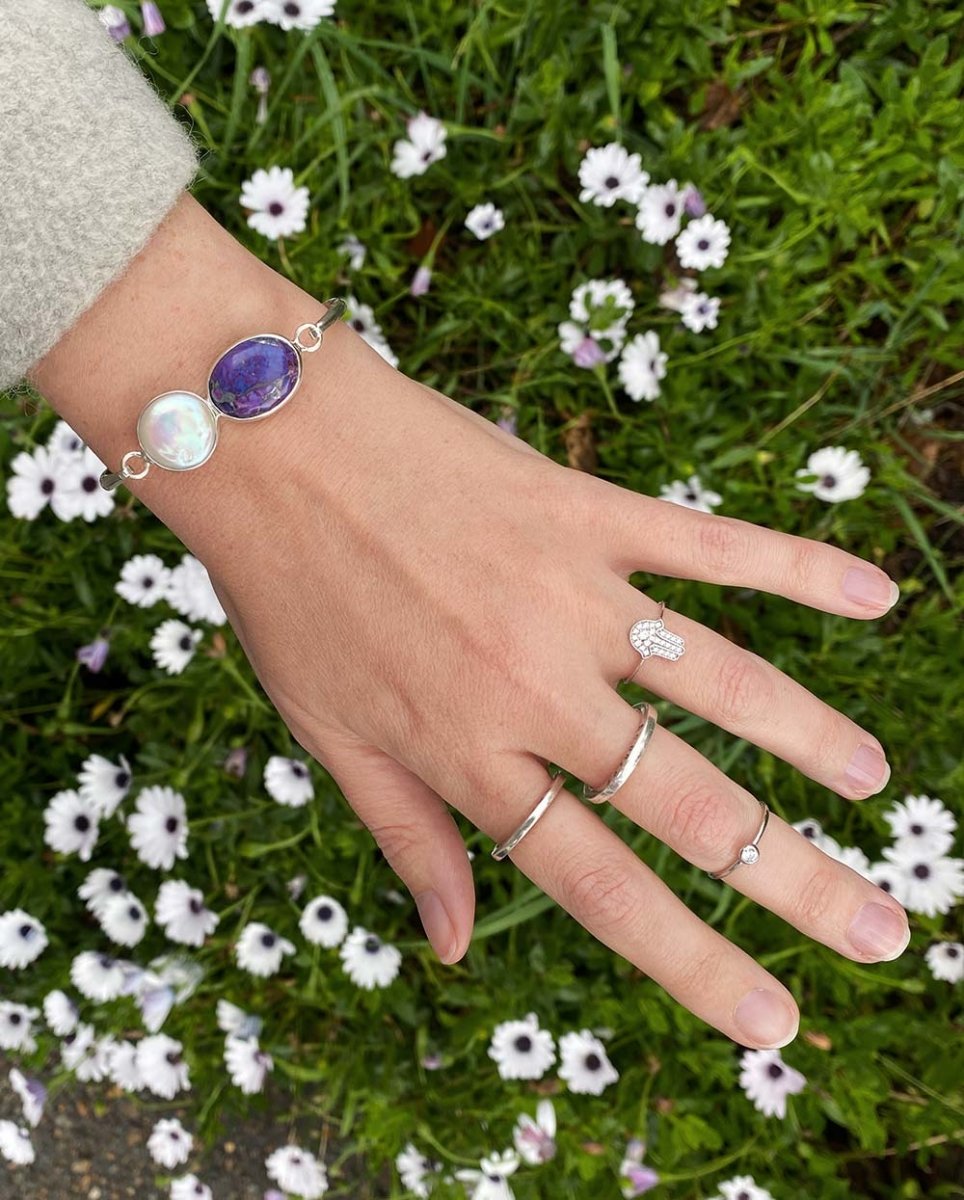 'Self Love' Mohave Turquoise & Coin Pearl CuffBraceletsSterling SilverAngela Wozniak Jewellery