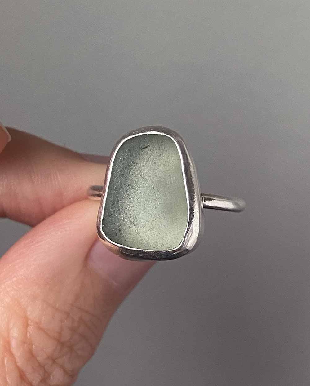 Light Green Sea Glass Ring - Size 7 3/4