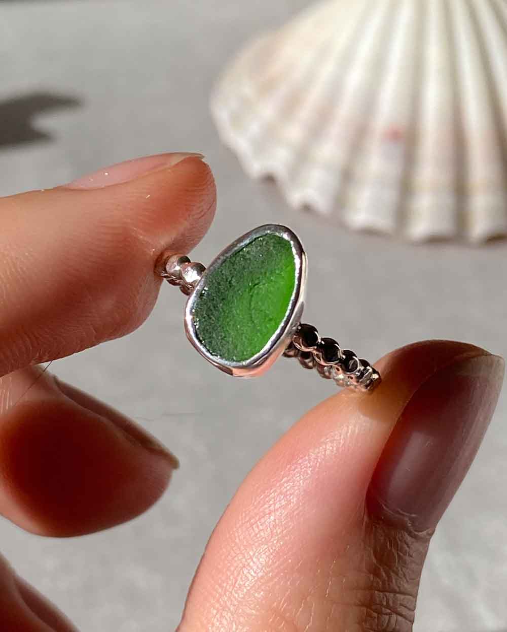Emerald Sea Glass Ring - Size 7 1/2
