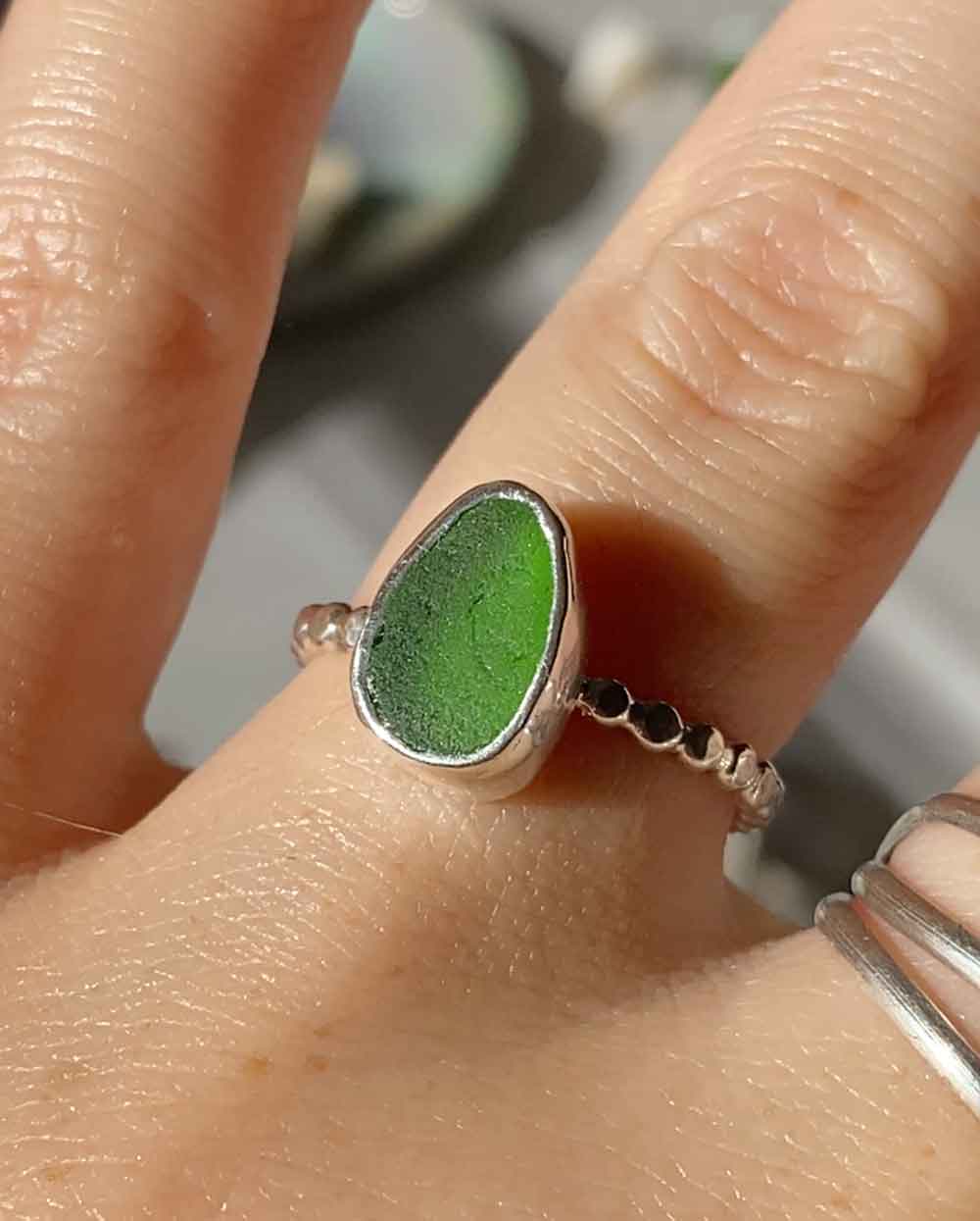 Emerald Sea Glass Ring - Size 7 1/2