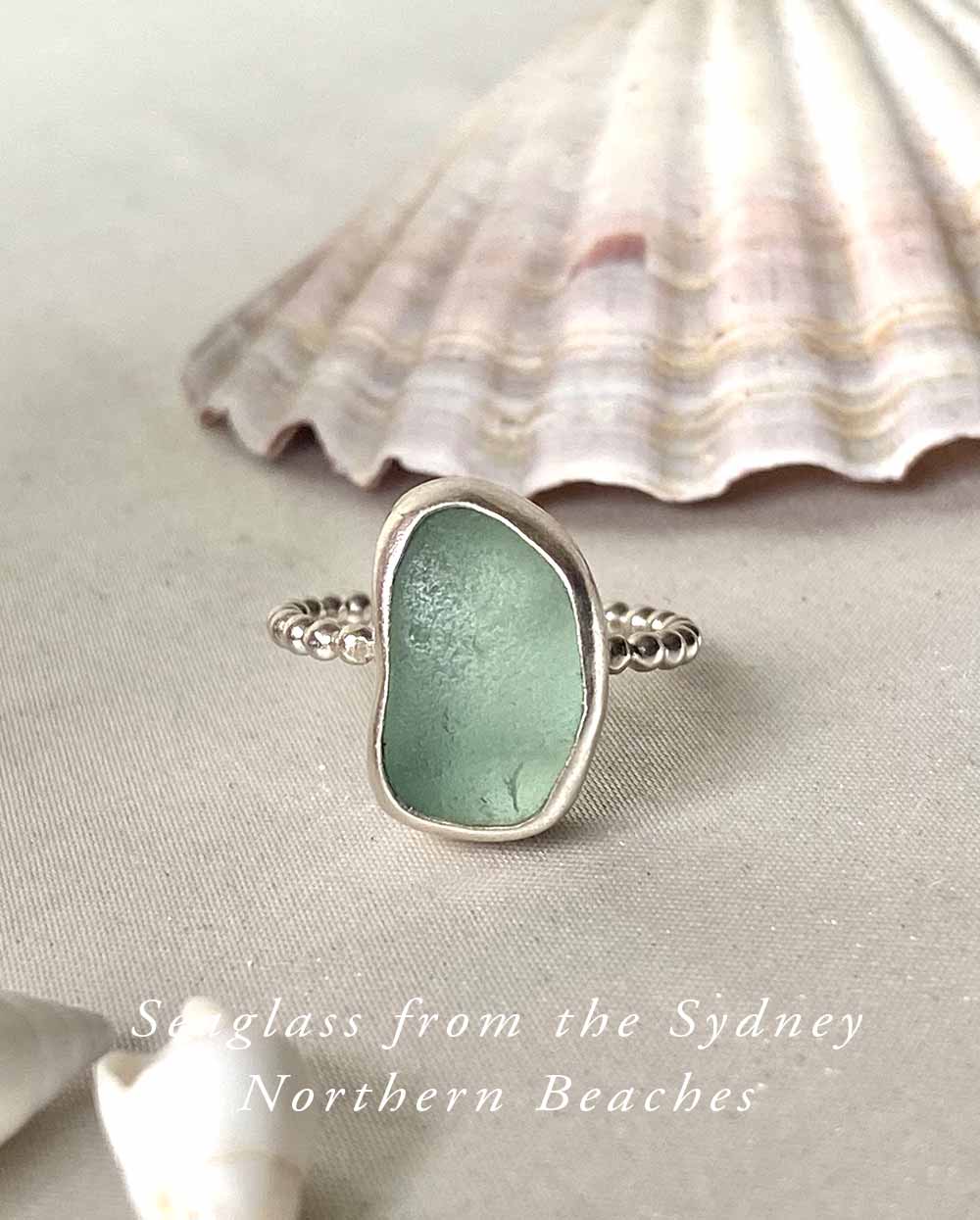 Bean Seafoam Sea Glass Ring - Size 7 1/2