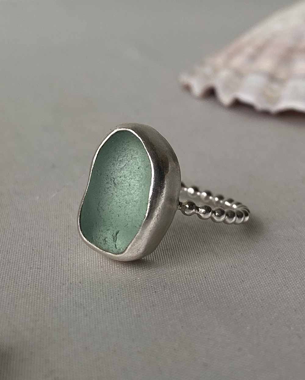 Bean Seafoam Sea Glass Ring - Size 7 1/2