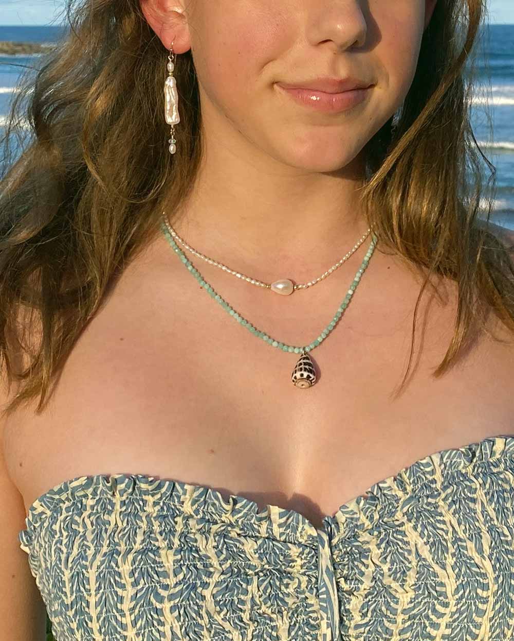 Amazonite & Hebrew Shell Necklace 14k Gold Filled