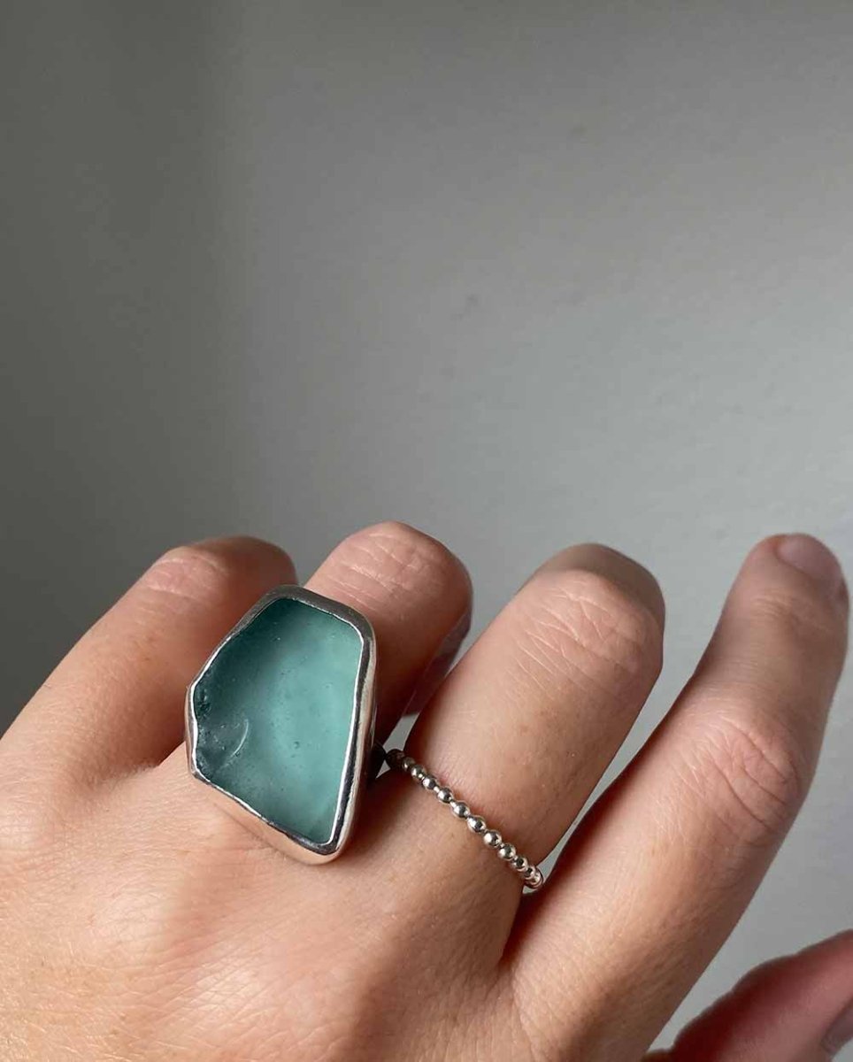 Large Sea Foam Blue Sea Glass Ring - Size 7RingsReady - To - ShipAngela Wozniak Jewellery