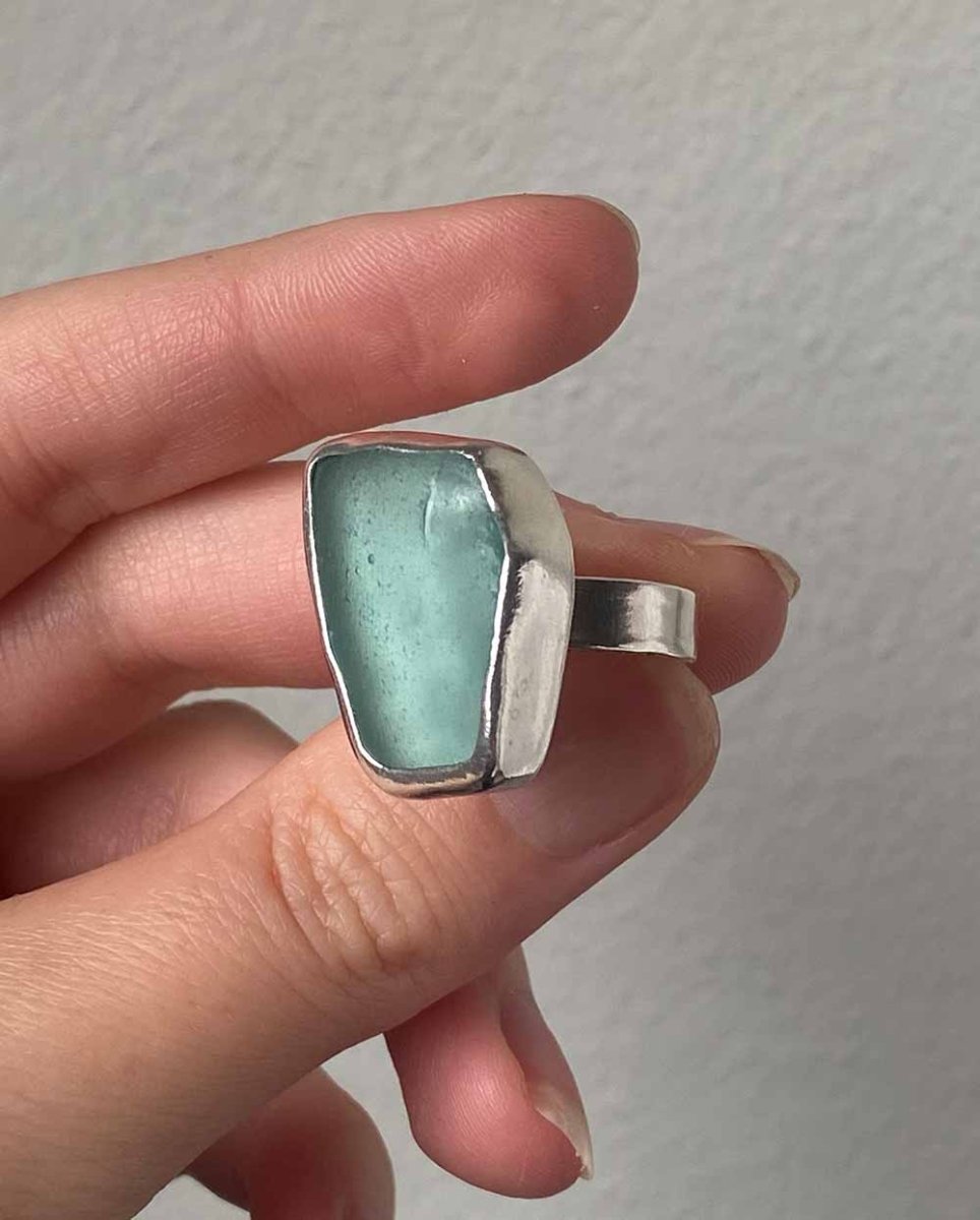 Large Sea Foam Blue Sea Glass Ring - Size 7RingsReady - To - ShipAngela Wozniak Jewellery