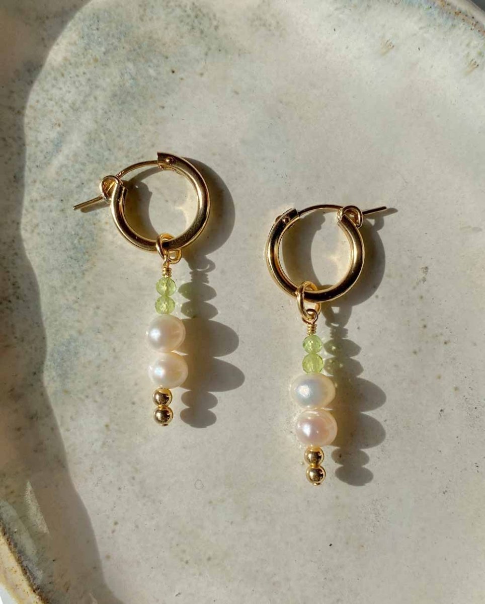 Peridot & Pearl Huggie EarringsHoop Earrings14K Gold FilledAngela Wozniak Jewellery