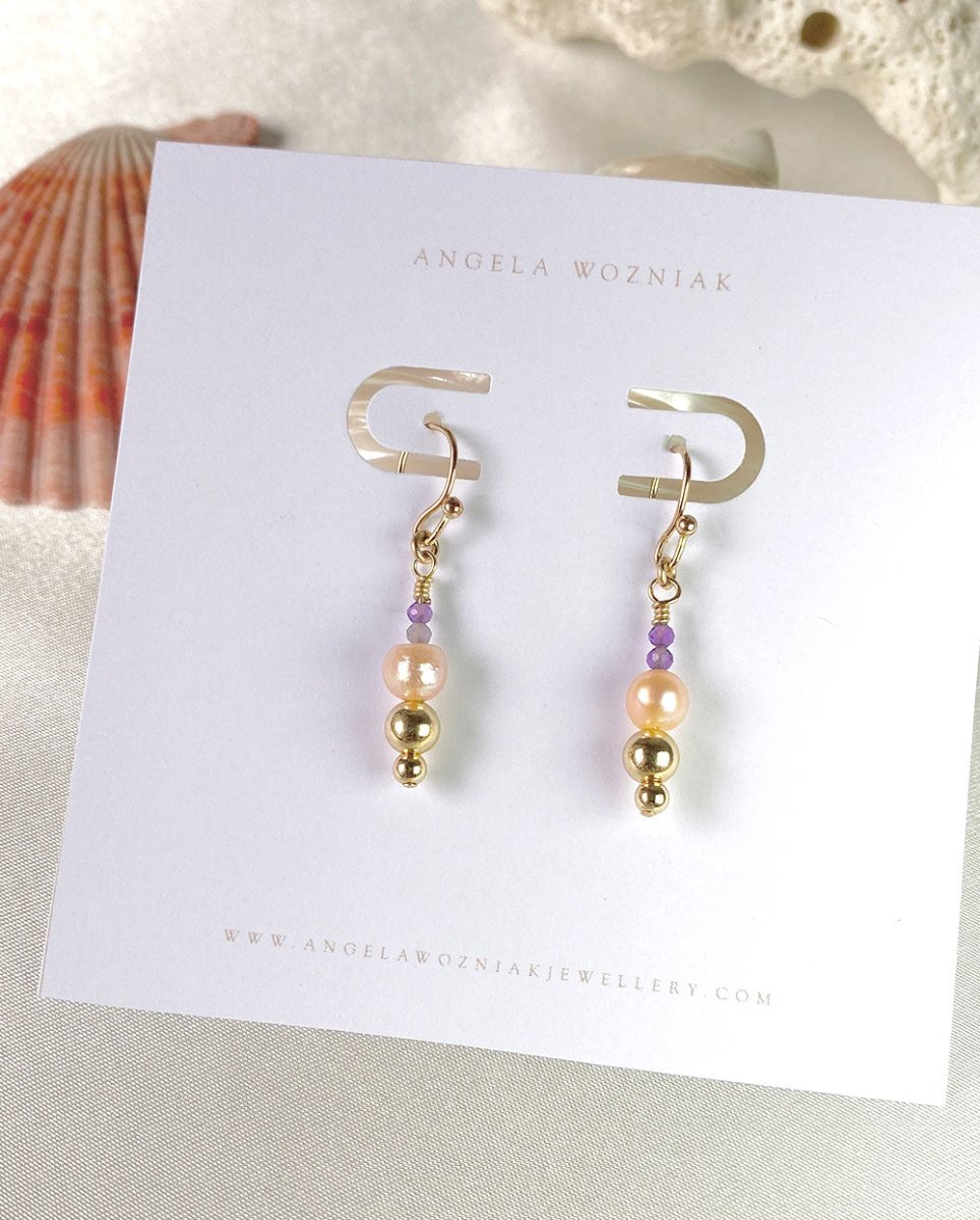 Rhea Pearl & Amethyst Mini EarringsEarrings14K Gold FilledAngela Wozniak Jewellery