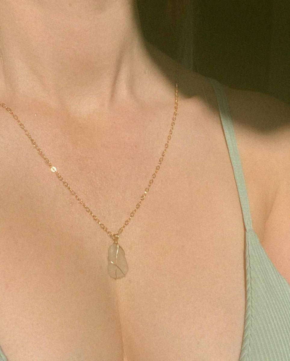 Wire Wrapped White Sea Glass NecklaceSea Glass Necklaces14K Gold FilledAngela Wozniak Jewellery