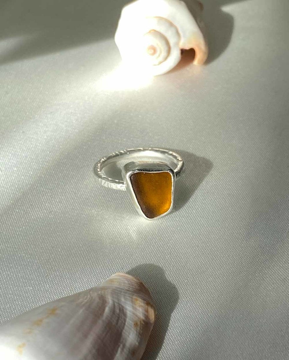 Amber Seaglass Ring / Uncommon Colour / #101RingsSize 6Angela Wozniak Jewellery