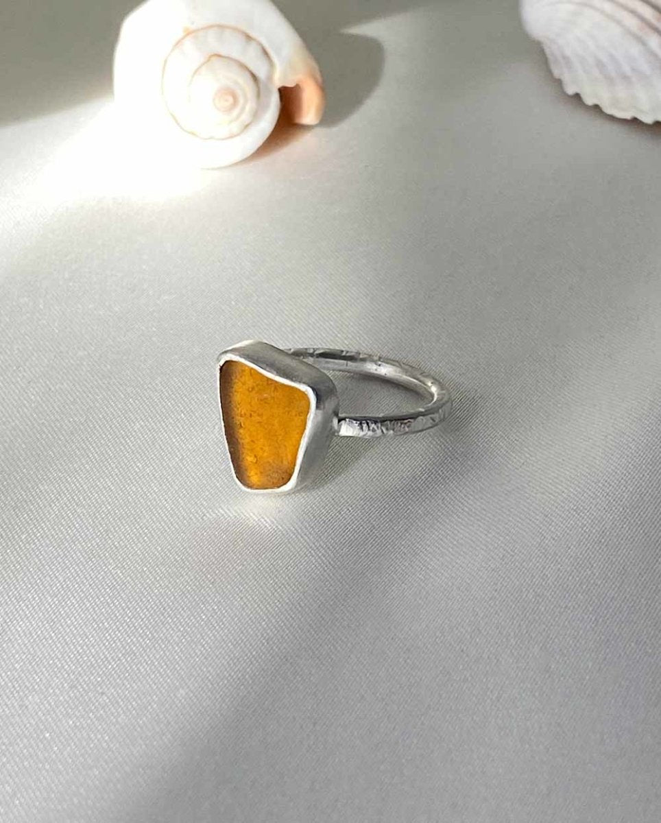 Amber Seaglass Ring / Uncommon Colour / #101RingsSize 6Angela Wozniak Jewellery