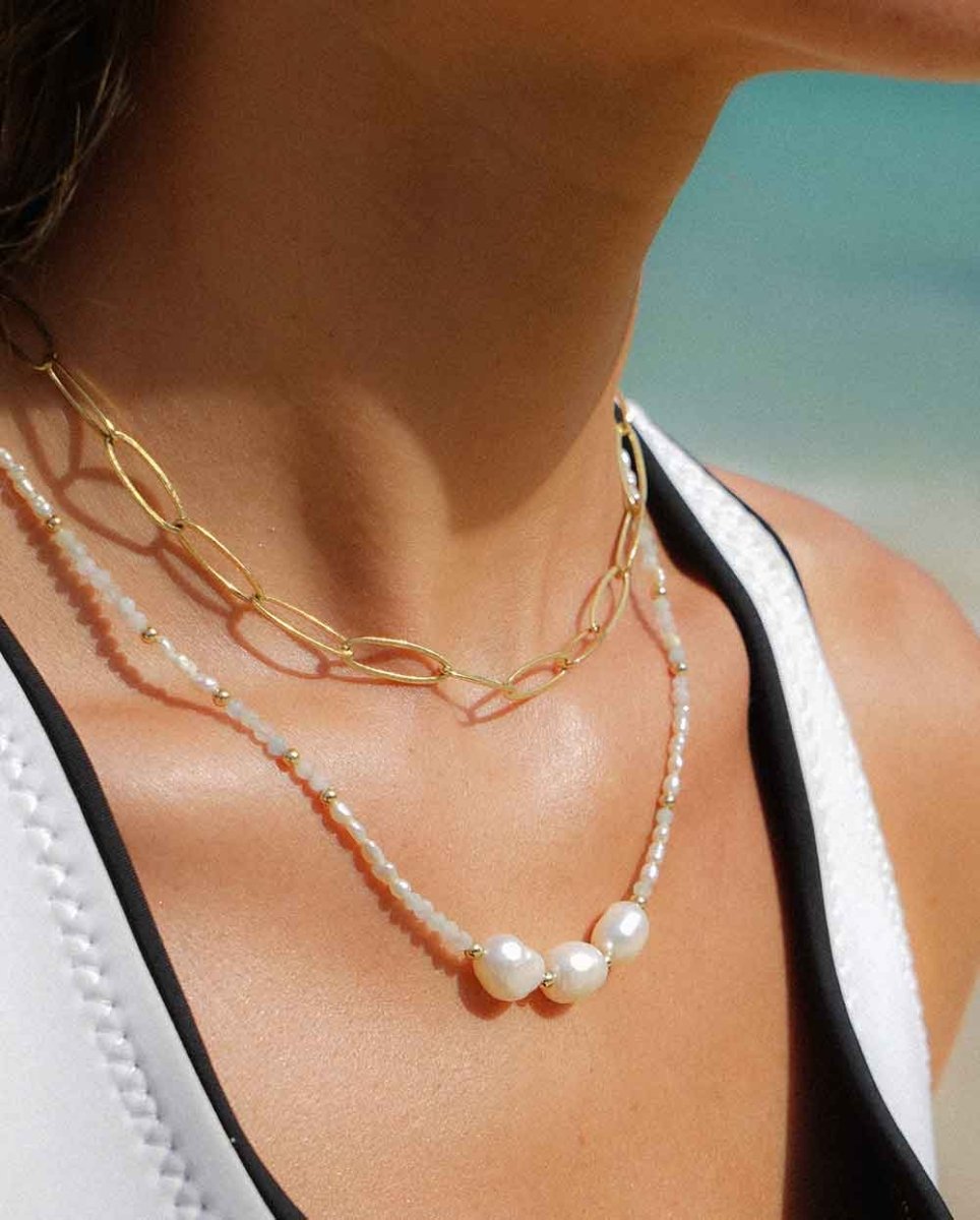 Aquamarine & Moonstone 3 Pearl NecklaceNecklaces14K Gold FilledAngela Wozniak Jewellery