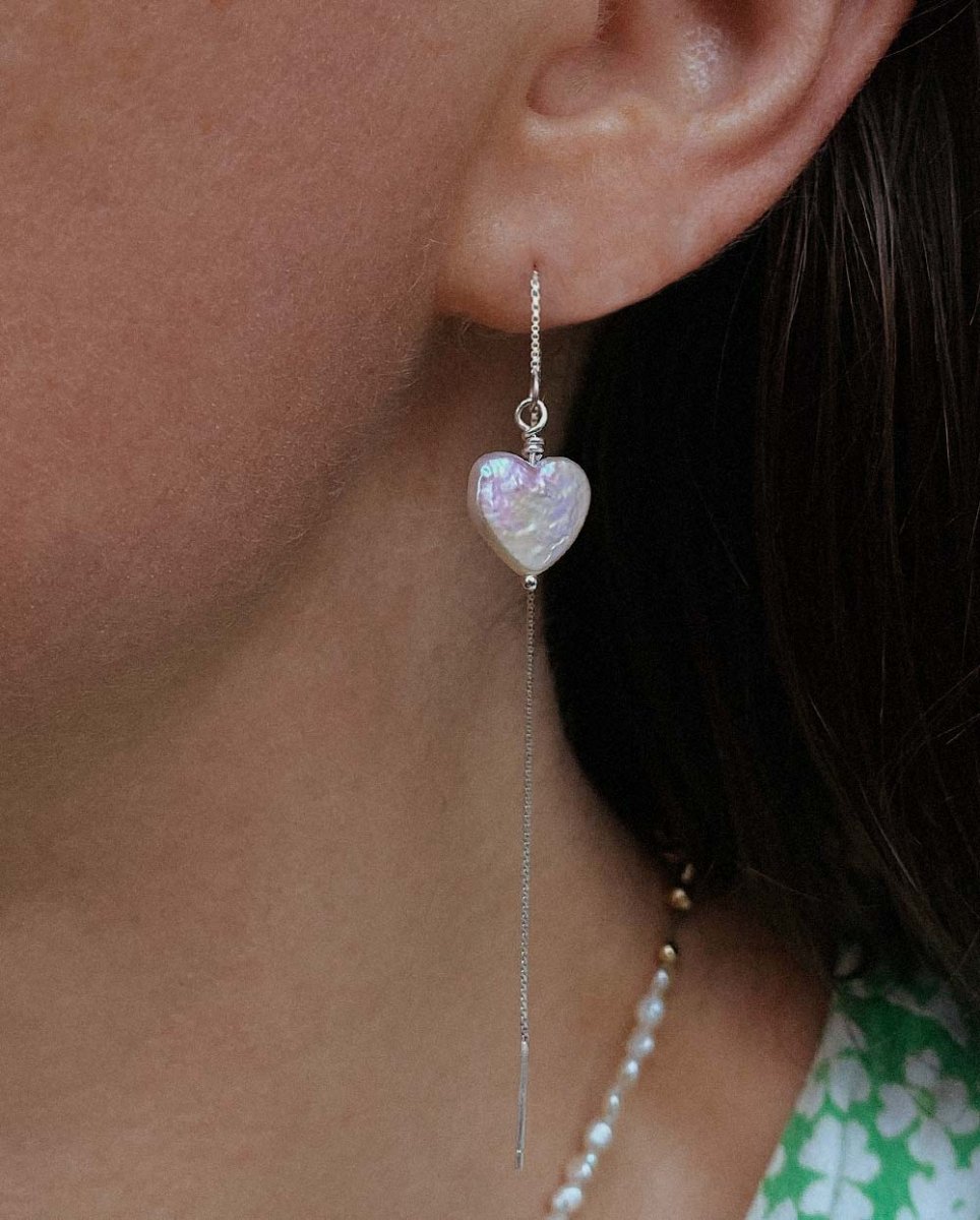 Heart Drop Pearl Threader EarringsEarringsSterling SilverAngela Wozniak Jewellery