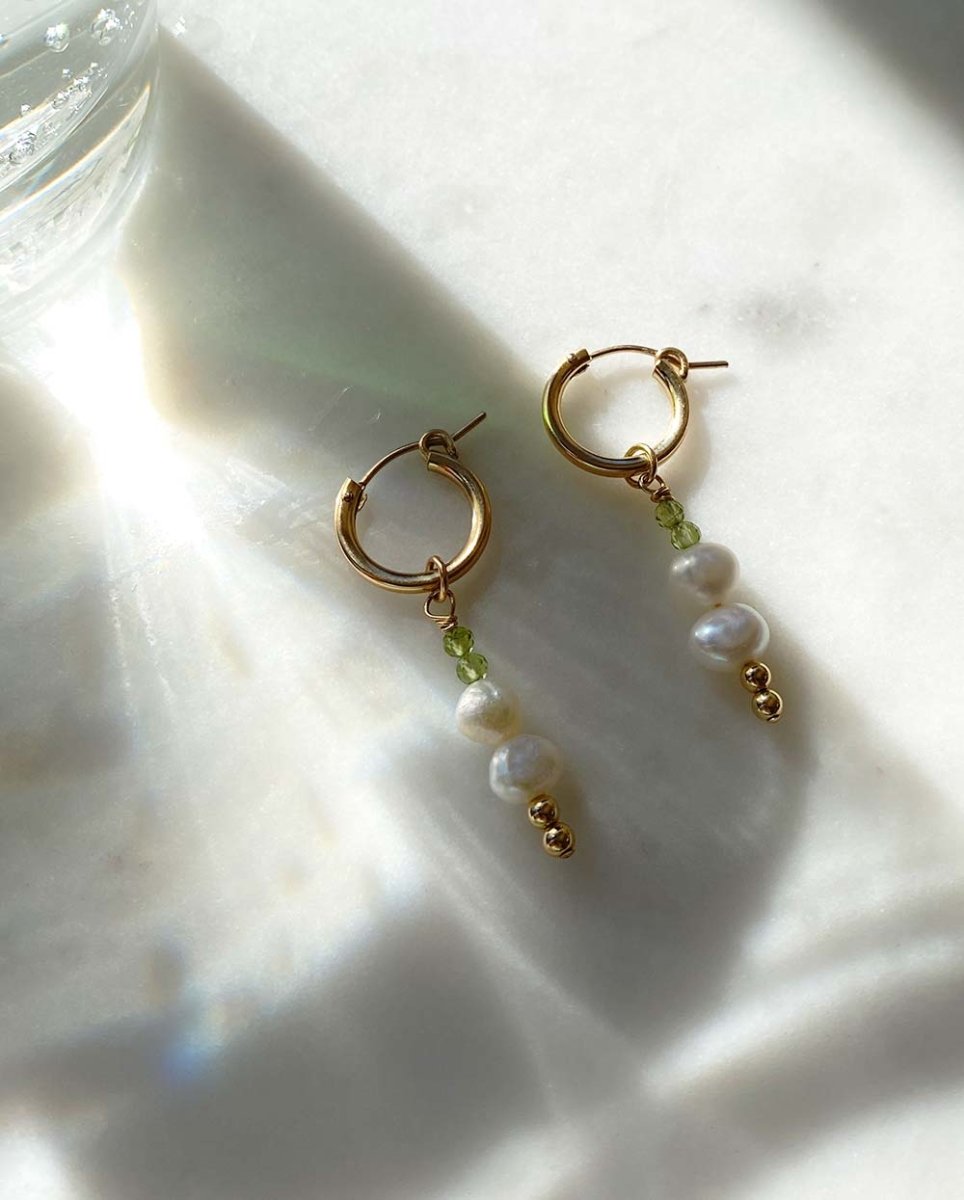 Peridot & Pearl Huggie EarringsEarrings14K Gold FilledAngela Wozniak Jewellery