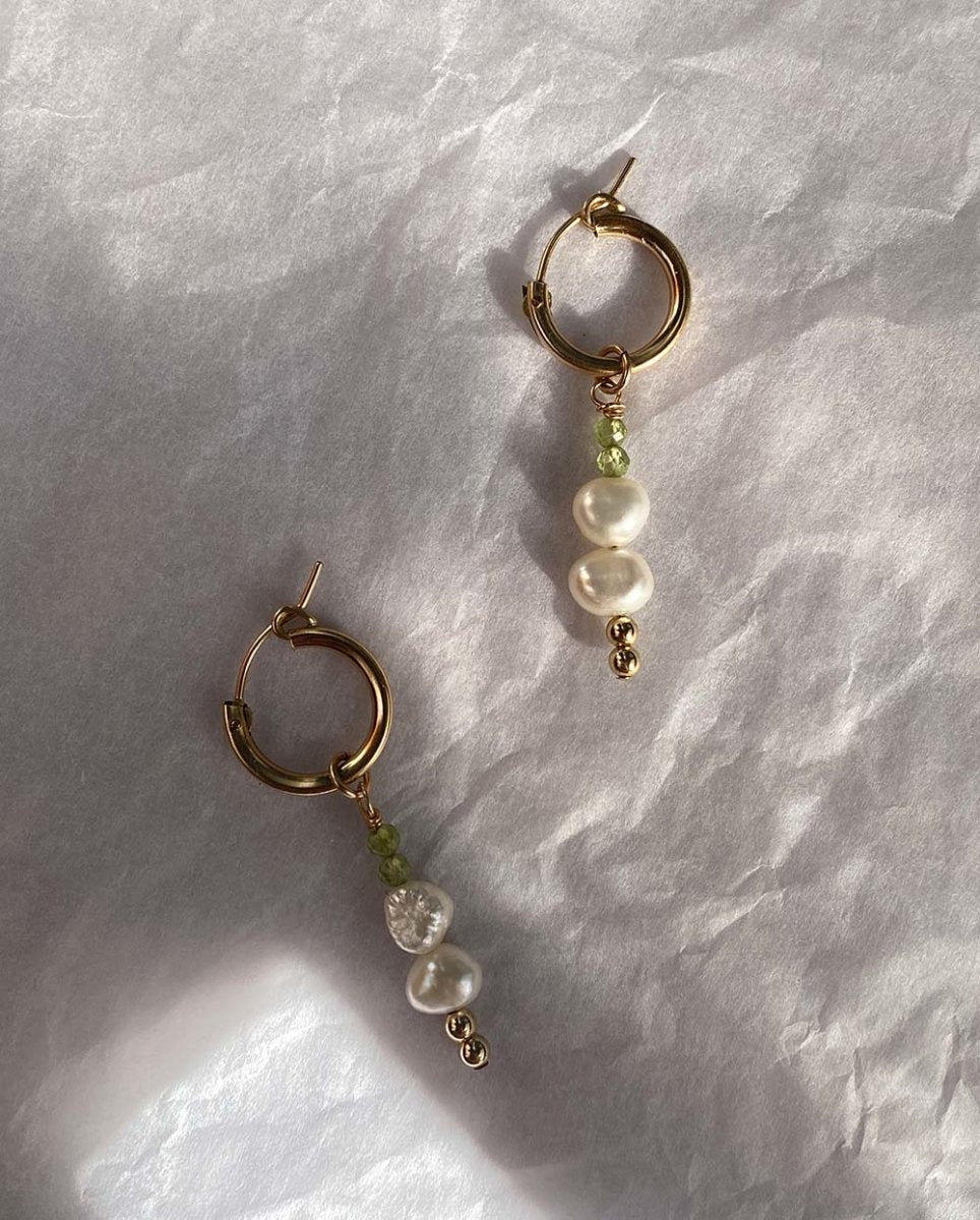 Peridot & Pearl Huggie EarringsEarrings14K Gold FilledAngela Wozniak Jewellery