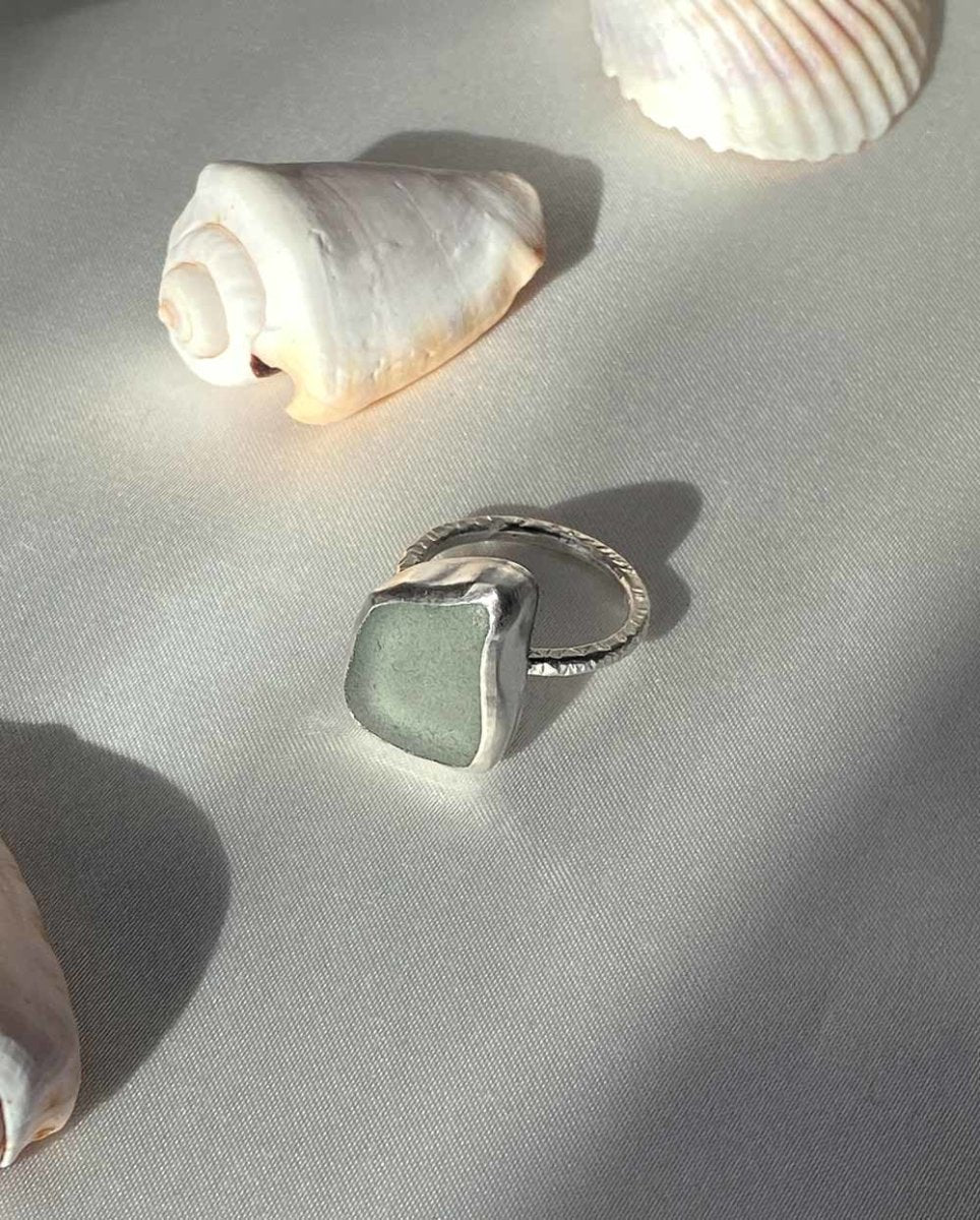 Seafoam Seaglass Ring / Uncommon Colour / #605RingsSize 7Angela Wozniak Jewellery