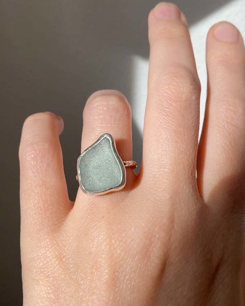 Seafoam Seaglass Ring / Uncommon Colour / #605RingsSize 7Angela Wozniak Jewellery