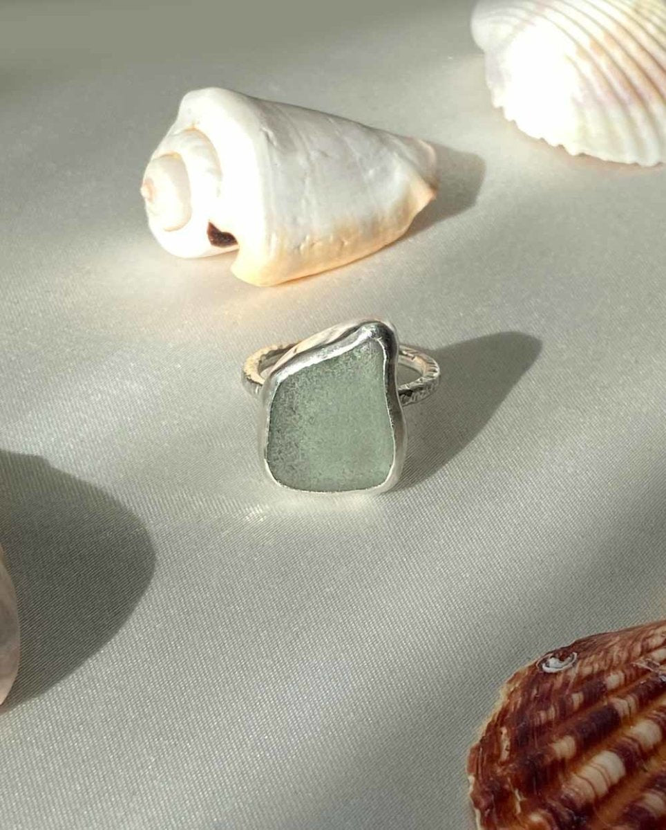 Seafoam Seaglass Ring / Uncommon Colour / #605RingsSize 7Angela Wozniak Jewellery