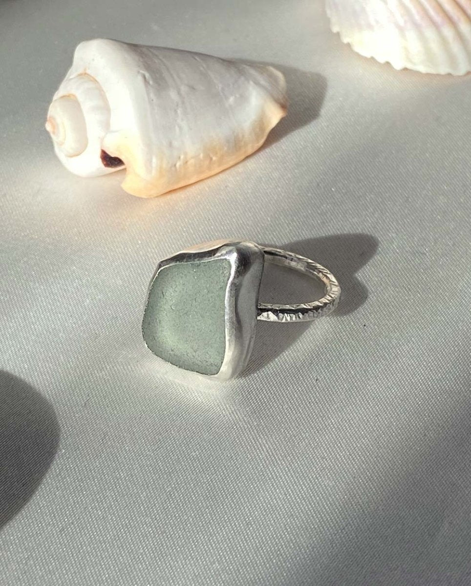 Seafoam Seaglass Ring / Uncommon Colour / #605RingsSize 7Angela Wozniak Jewellery