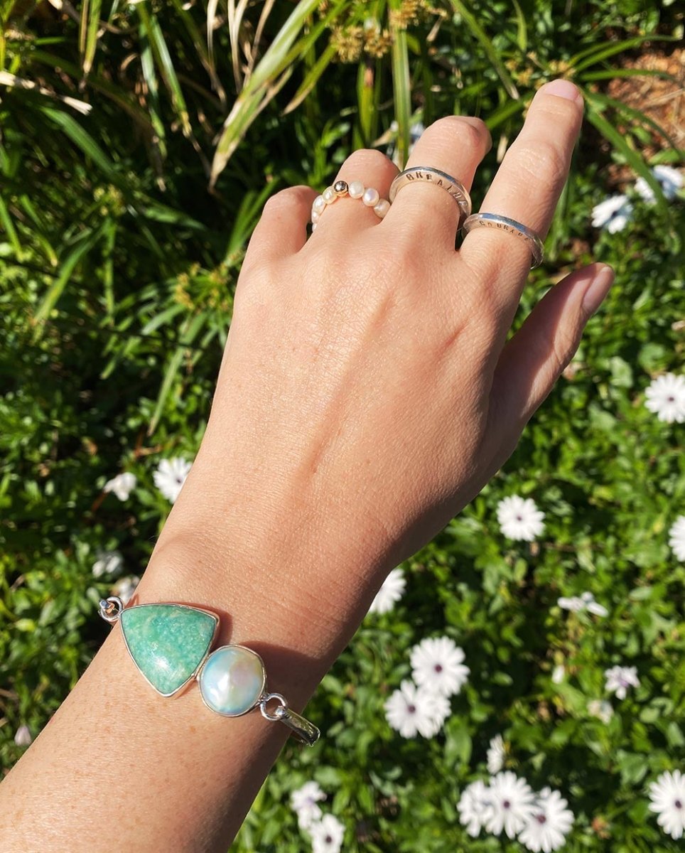 'Self Love' Amazonite & Pearl Cuff BraceletBraceletsSterling SilverAngela Wozniak Jewellery