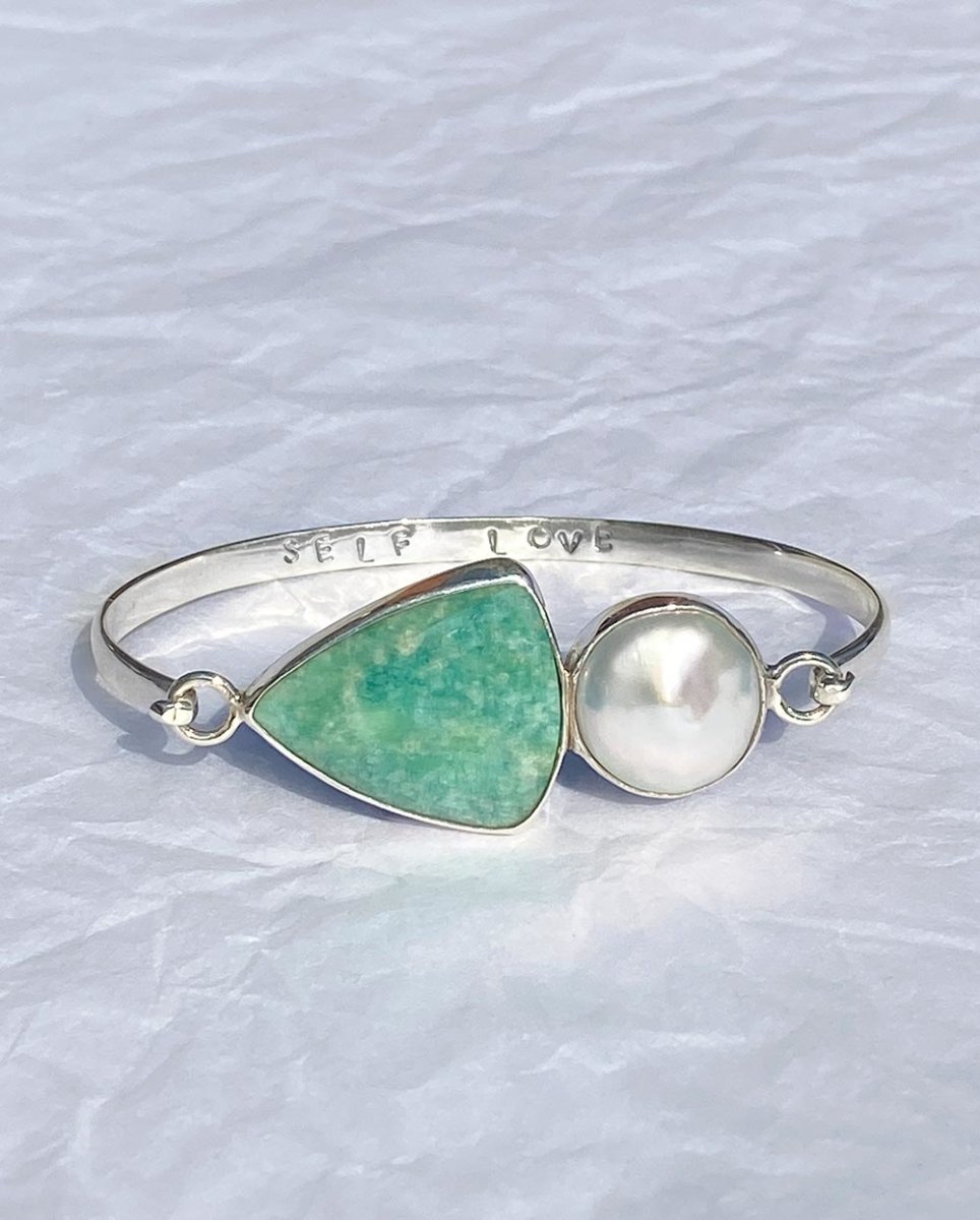 'Self Love' Amazonite & Pearl Cuff BraceletBraceletsSterling SilverAngela Wozniak Jewellery