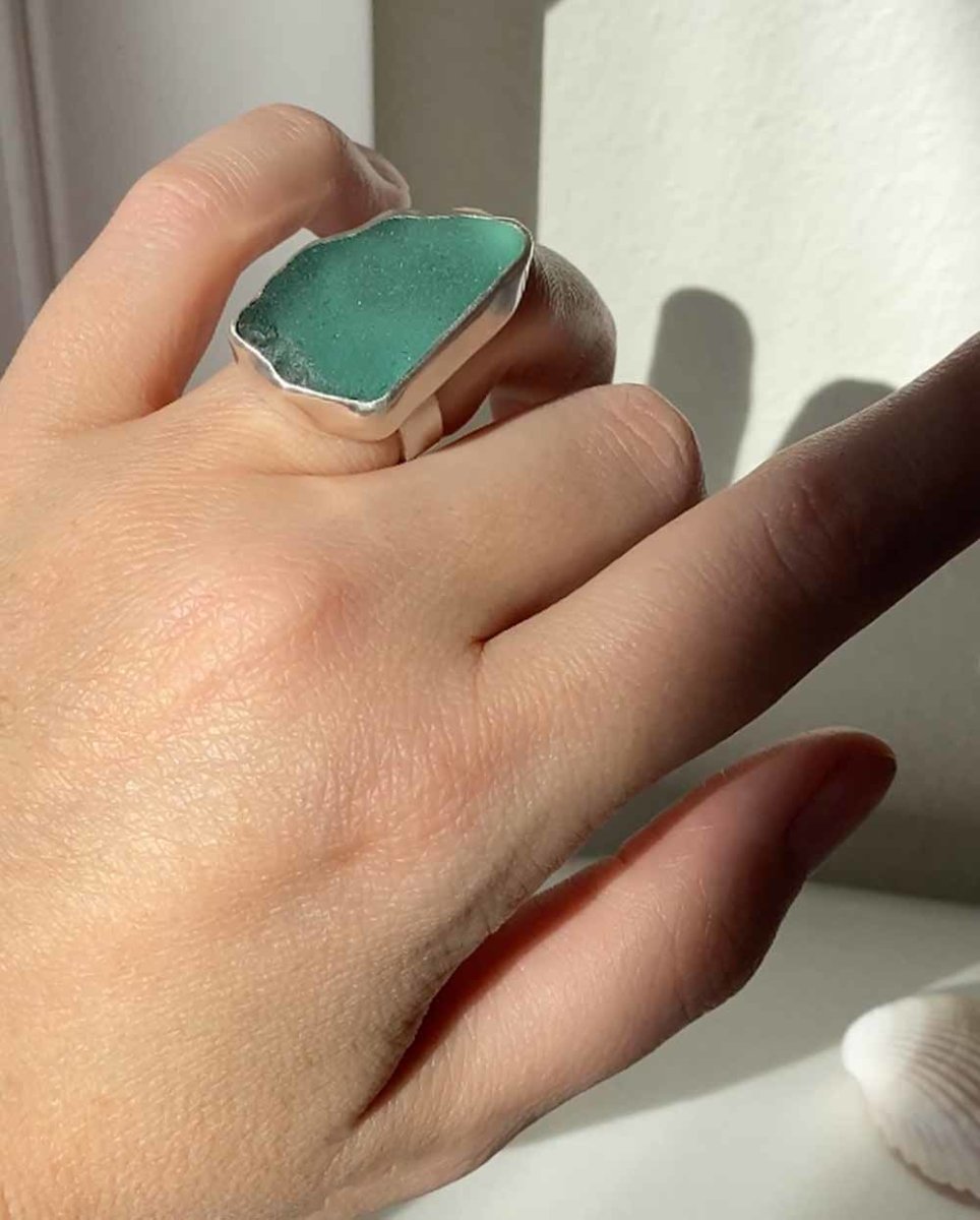 Teal Seaglass Ring - 701RingsSize 7Angela Wozniak Jewellery