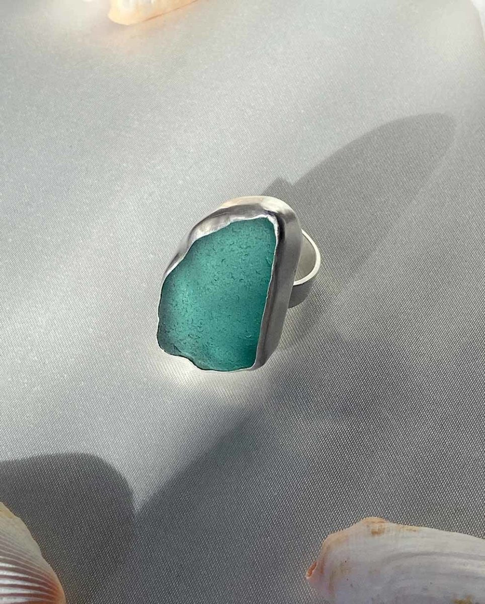 Teal Seaglass Ring - 701RingsSize 7Angela Wozniak Jewellery