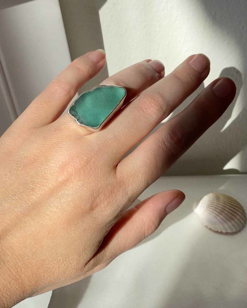 Teal Seaglass Ring - 701RingsSize 7Angela Wozniak Jewellery