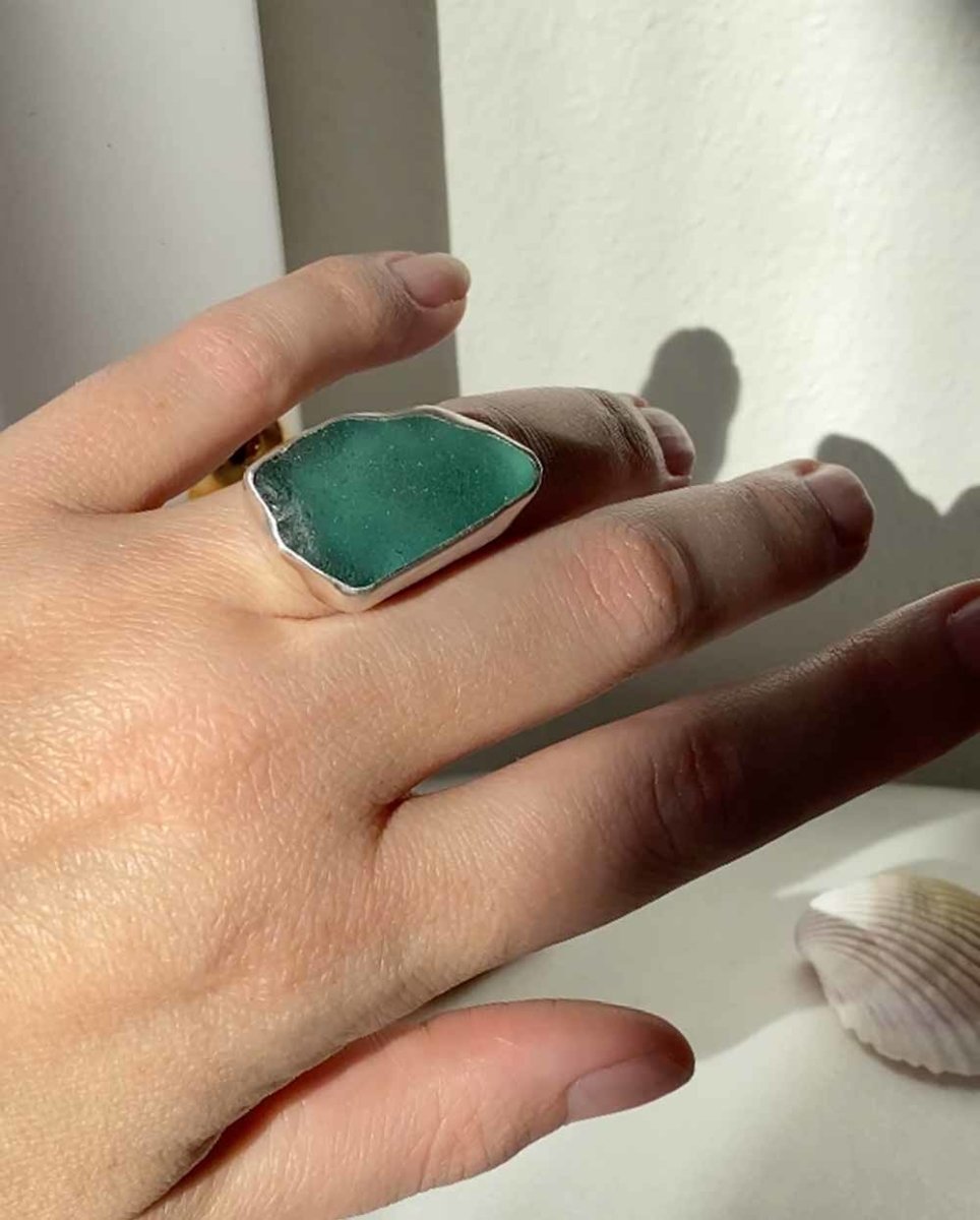 Teal Seaglass Ring - 701RingsSize 7Angela Wozniak Jewellery