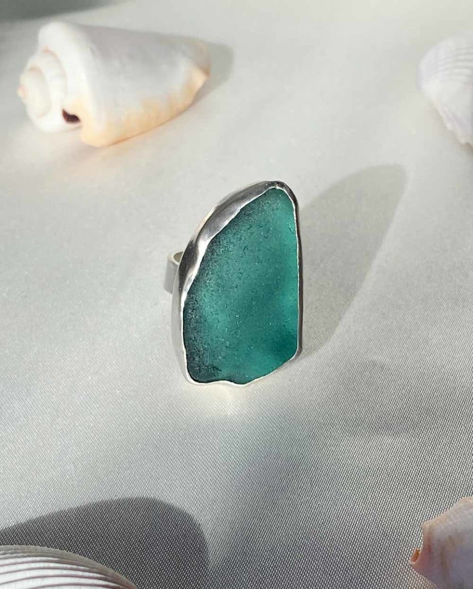 Teal Seaglass Ring - 701RingsSize 7Angela Wozniak Jewellery