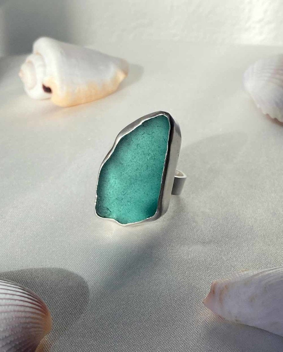 Teal Seaglass Ring - 701RingsSize 7Angela Wozniak Jewellery