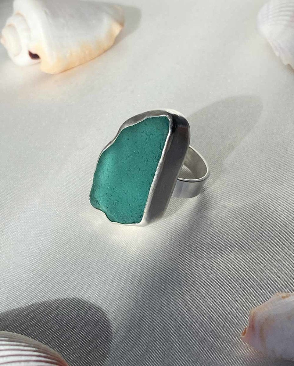 Teal Seaglass Ring - 701RingsSize 7Angela Wozniak Jewellery