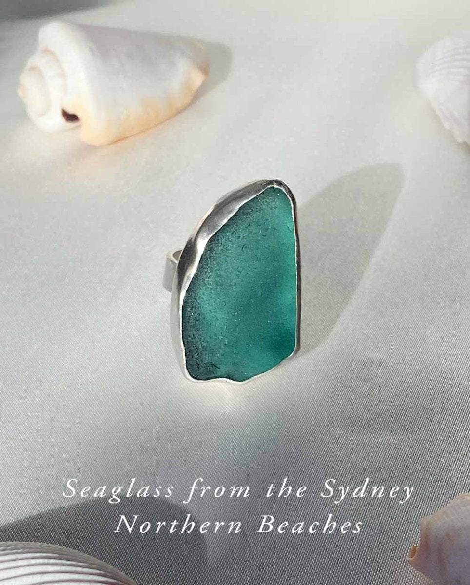 Teal Seaglass Ring / Ultra Rare Colour / #701RingsSize 7Angela Wozniak Jewellery